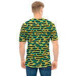 Teal Striped Banana Pattern Print Men's T-Shirt