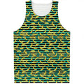 Teal Striped Banana Pattern Print Men's Tank Top