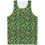 Teal Striped Banana Pattern Print Men's Tank Top