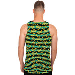 Teal Striped Banana Pattern Print Men's Tank Top