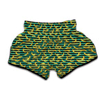 Teal Striped Banana Pattern Print Muay Thai Boxing Shorts