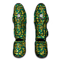 Teal Striped Banana Pattern Print Muay Thai Shin Guards