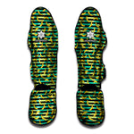 Teal Striped Banana Pattern Print Muay Thai Shin Guard