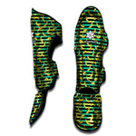 Teal Striped Banana Pattern Print Muay Thai Shin Guard