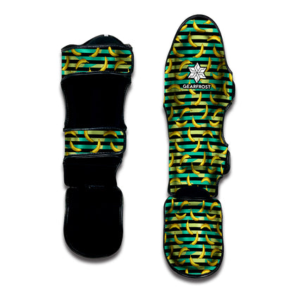 Teal Striped Banana Pattern Print Muay Thai Shin Guard