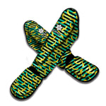 Teal Striped Banana Pattern Print Muay Thai Shin Guard
