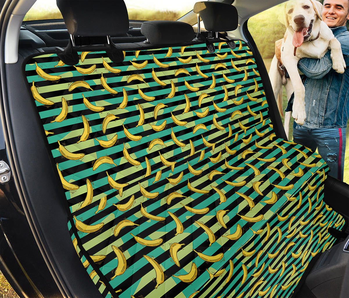 Teal Striped Banana Pattern Print Pet Car Back Seat Cover