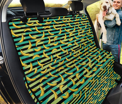 Teal Striped Banana Pattern Print Pet Car Back Seat Cover
