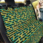 Teal Striped Banana Pattern Print Pet Car Back Seat Cover
