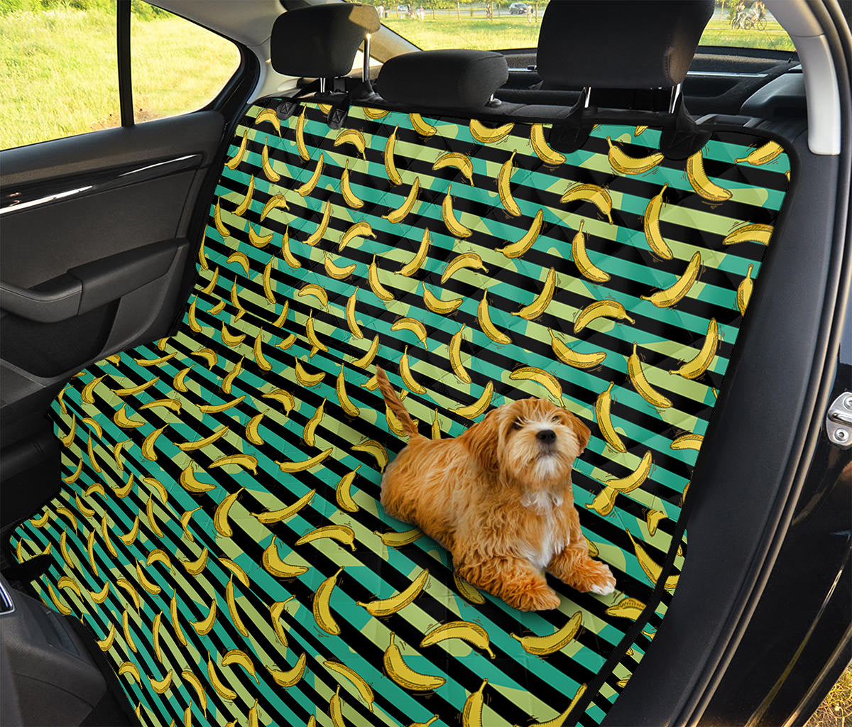 Teal Striped Banana Pattern Print Pet Car Back Seat Cover