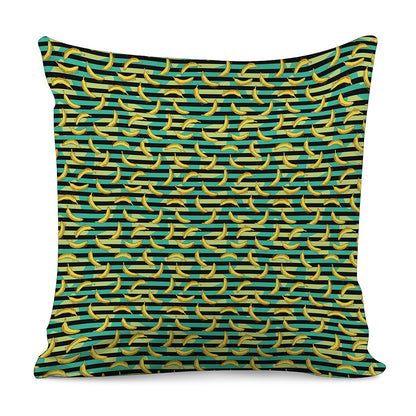 Teal Striped Banana Pattern Print Pillow Cover