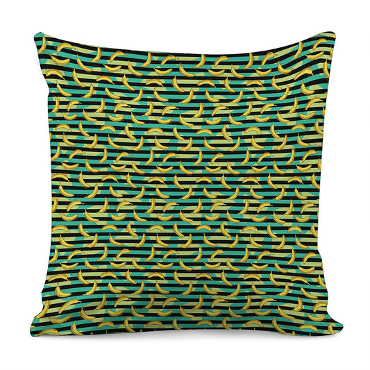 Teal Striped Banana Pattern Print Pillow Cover