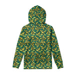 Teal Striped Banana Pattern Print Pullover Hoodie
