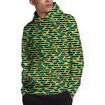 Teal Striped Banana Pattern Print Pullover Hoodie