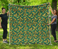 Teal Striped Banana Pattern Print Quilt