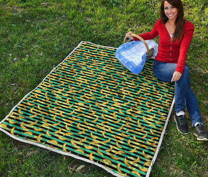 Teal Striped Banana Pattern Print Quilt
