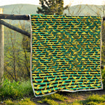 Teal Striped Banana Pattern Print Quilt
