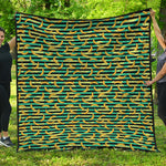 Teal Striped Banana Pattern Print Quilt