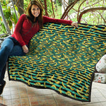 Teal Striped Banana Pattern Print Quilt