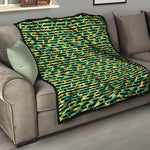 Teal Striped Banana Pattern Print Quilt