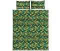 Teal Striped Banana Pattern Print Quilt Bed Set