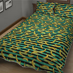 Teal Striped Banana Pattern Print Quilt Bed Set