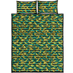 Teal Striped Banana Pattern Print Quilt Bed Set