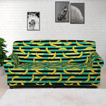 Teal Striped Banana Pattern Print Sofa Cover