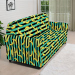 Teal Striped Banana Pattern Print Sofa Cover