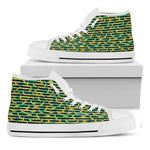 Teal Striped Banana Pattern Print White High Top Shoes