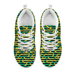 Teal Striped Banana Pattern Print White Sneakers
