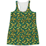 Teal Striped Banana Pattern Print Women's Racerback Tank Top
