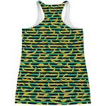 Teal Striped Banana Pattern Print Women's Racerback Tank Top