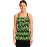 Teal Striped Banana Pattern Print Women's Racerback Tank Top