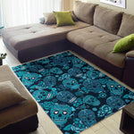 Teal Sugar Skull Flower Pattern Print Area Rug GearFrost