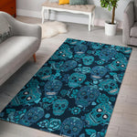 Teal Sugar Skull Flower Pattern Print Area Rug GearFrost