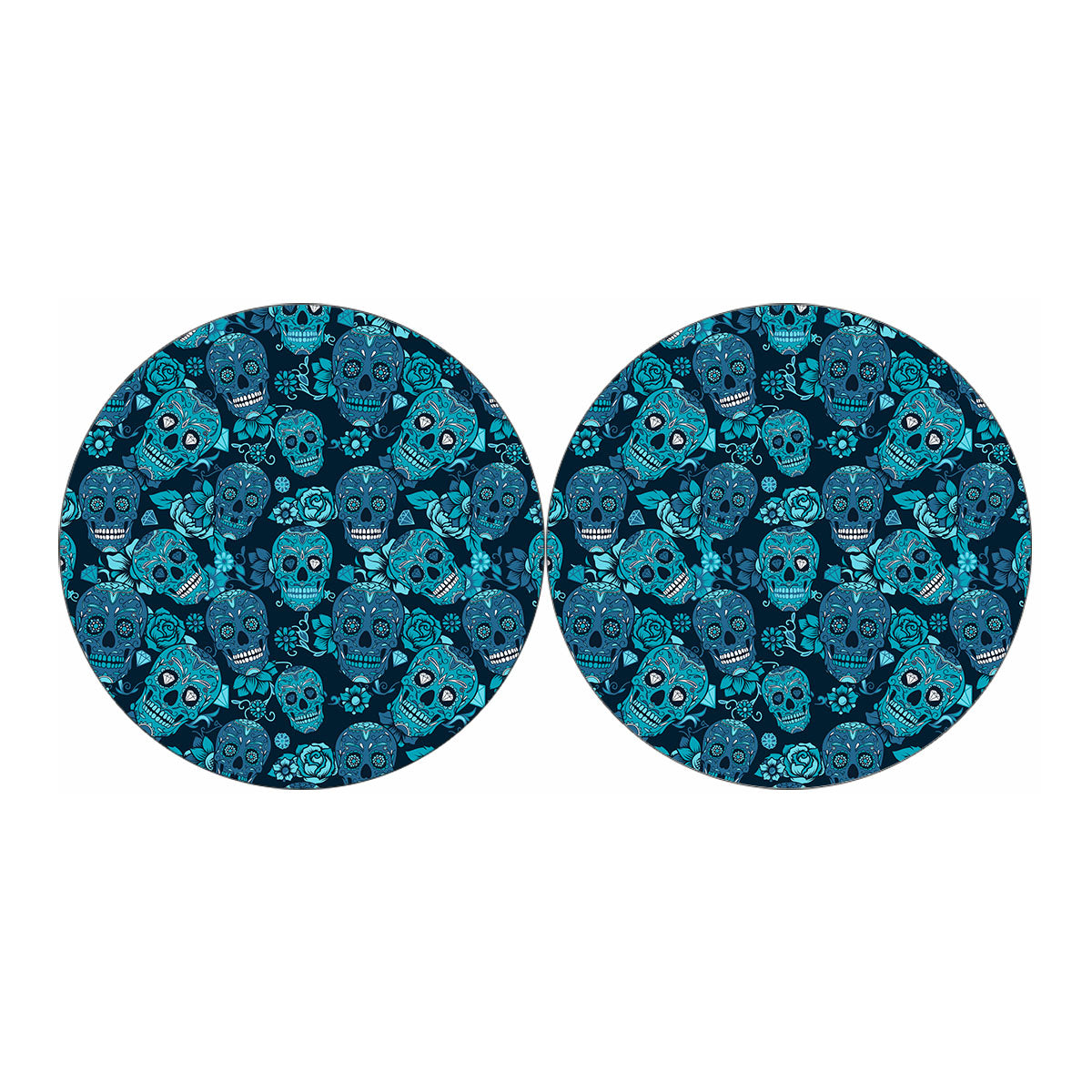 Teal Sugar Skull Flower Pattern Print Car Coasters