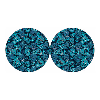Teal Sugar Skull Flower Pattern Print Car Coasters