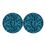 Teal Sugar Skull Flower Pattern Print Car Coasters