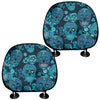 Teal Sugar Skull Flower Pattern Print Car Headrest Covers