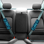 Teal Sugar Skull Flower Pattern Print Car Seat Belt Covers