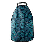 Teal Sugar Skull Flower Pattern Print Car Seat Organizers