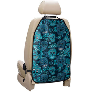 Teal Sugar Skull Flower Pattern Print Car Seat Organizers