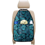 Teal Sugar Skull Flower Pattern Print Car Seat Organizers