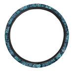 Teal Sugar Skull Flower Pattern Print Car Steering Wheel Cover