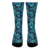 Teal Sugar Skull Flower Pattern Print Crew Socks