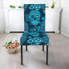 Teal Sugar Skull Flower Pattern Print Dining Chair Slipcover