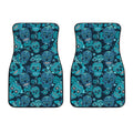 Teal Sugar Skull Flower Pattern Print Front Car Floor Mats