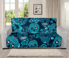 Teal Sugar Skull Flower Pattern Print Futon Protector