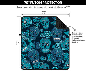 Teal Sugar Skull Flower Pattern Print Futon Protector